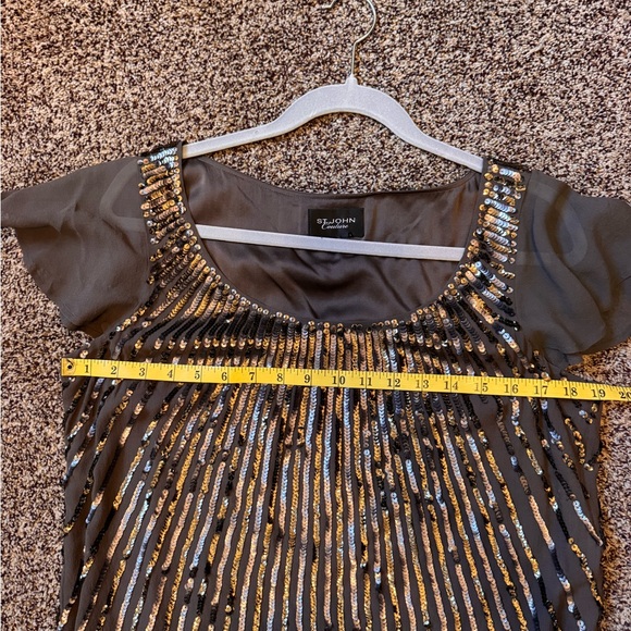 St John Dog Show Metallic Sequin Sheer Flutter Short Sleeve Blouse size small - Picture 12 of 16